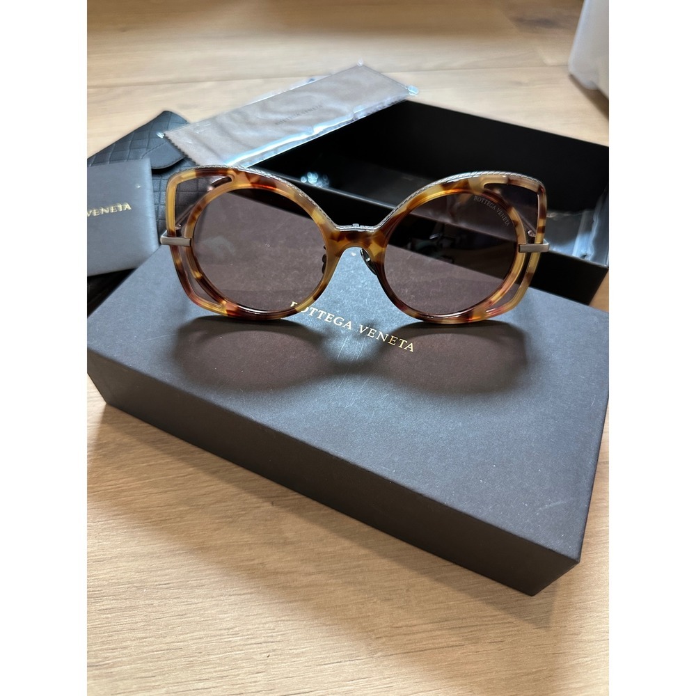 Bottega Veneta BV0177S 003 Havana Tortoise Oversized Round Sunglasses NWT